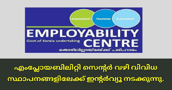 സ്വകാര്യ സ്ഥാപനങ്ങളിലെ 100 ഒഴിവുകളിലേക്ക് ഇന്റർവ്യൂ നടത്തുന്നു