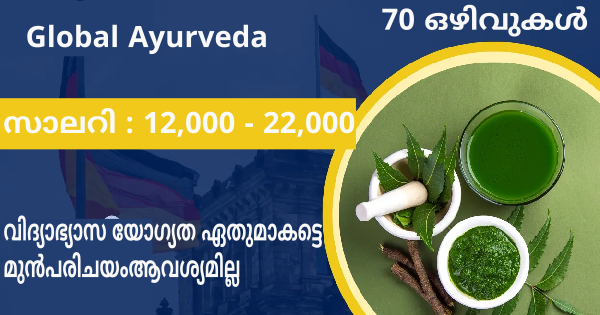 ISO സർട്ടിഫൈഡ് കമ്പനിയായ Global Ayurvedaയിൽ ജോലി നേടാം